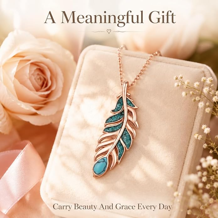 Feather Necklace White Gold Boho Jewelry Nature Inspired Statement Birthstone Pendant Gifts for Women