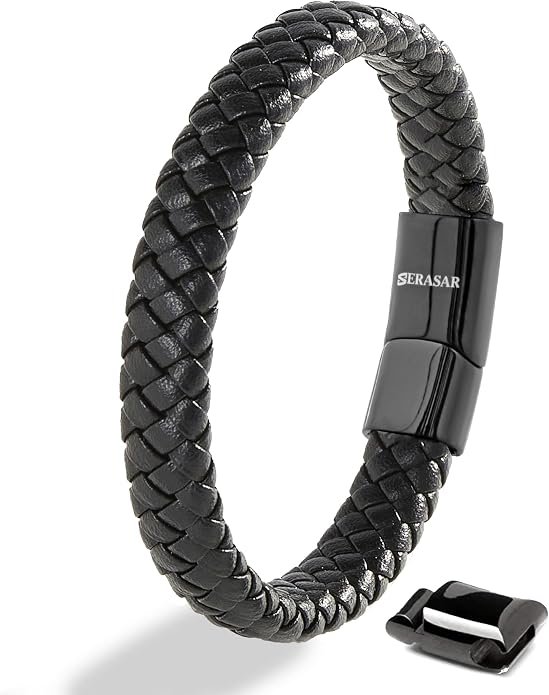SERASAR | Premium Bracelet for Men in Genuine Black & Brown Leather | Magnetic Stainless Steel Clasp | Jewelry Box Included | Great Gift Idea