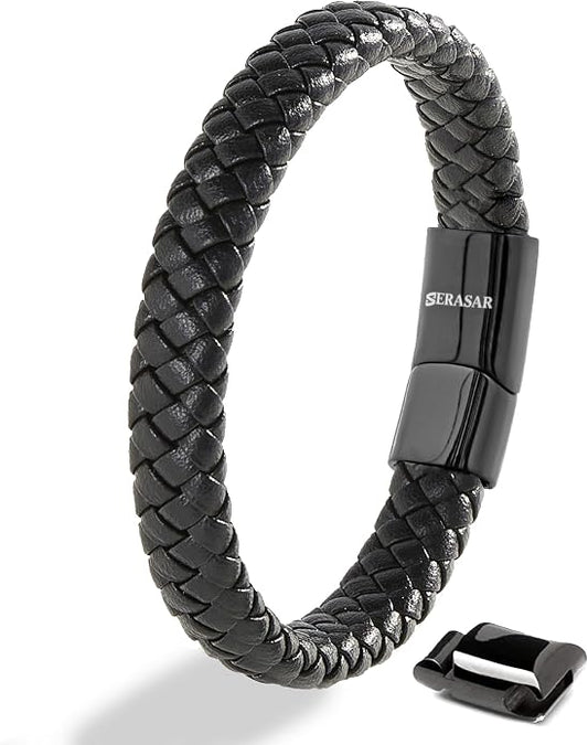 SERASAR | Premium Bracelet for Men in Genuine Black & Brown Leather | Magnetic Stainless Steel Clasp | Jewelry Box Included | Great Gift Idea