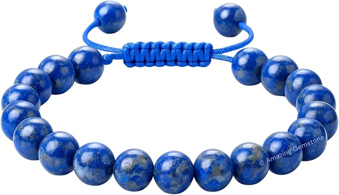 Amazing Gemstone Lapis Lazuli Bracelet for Women Men's Gifts - Protection Healing Crystal Bracelet - 8mm Gemstones Beaded Adjustable Bracelet Pulseras para Hombres Mujer Stocking Stuffers