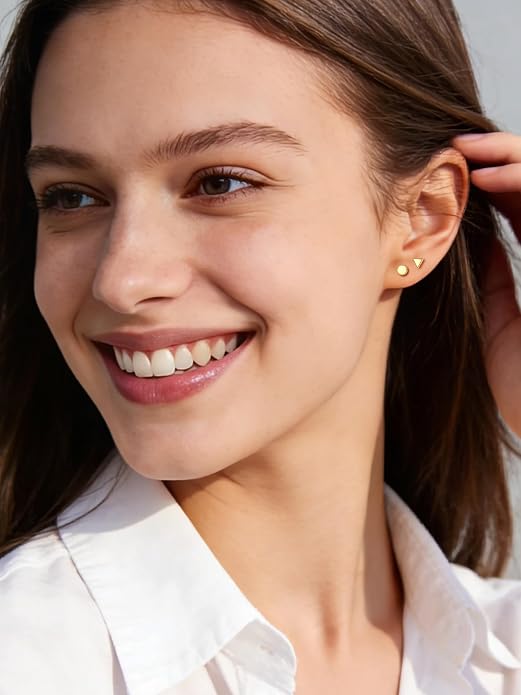 ChicSilver 925 Sterling Silver Earrings Dainty Bar/Circle/Triangle/Star/Ball Stud Earrings for Women with Gift Box, Hypoallergenic Earrings for Sensitive Ears