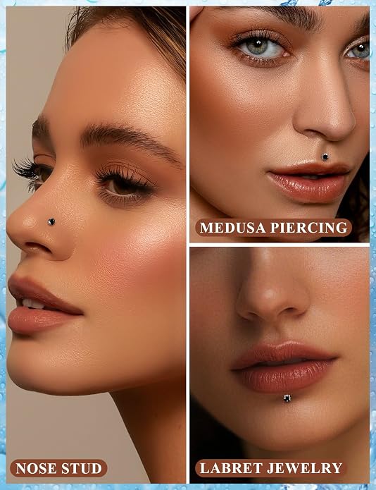 20G 18G 16G Astm F136 Titanium Internal Thread Flat Back Earrings Nose Studs Tragus Helix Conch Cartilage Lobe Earrings Medusa Labret Snake Bite Monroe Lip Ring Piercing Jewelry For Women Men