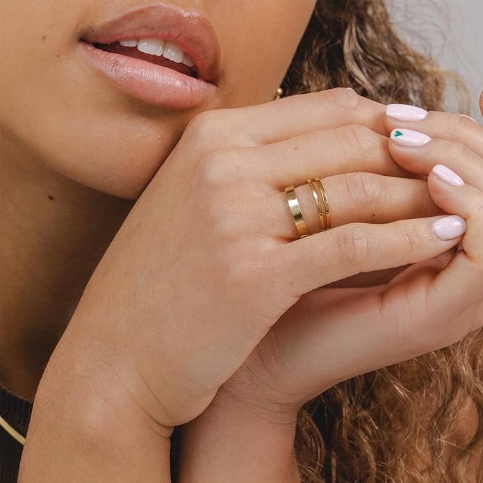 14K Gold Filled Rings for Women, Dainty Stacking Rings for Women, Thin Gold Band Ring Plain Statement Ring Comfort Fit Size 6-10