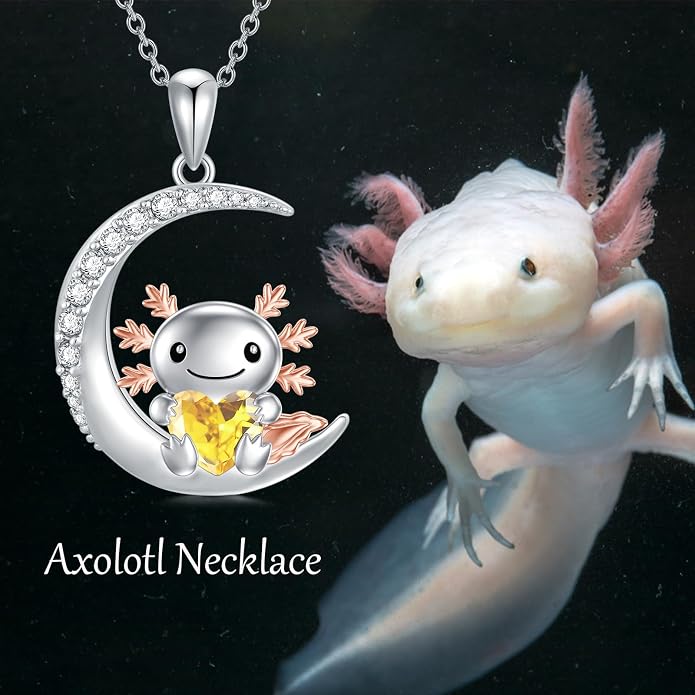 PROESS Animal Birthstone Necklace 925 Sterling Silver Otter/Axolotl/Hippo/Elephant/Dachshund/Monkey/Red Panda Pendant Necklace Animal Birthstone Jewelry Gifts for Women