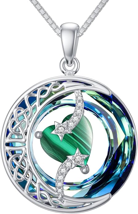 TOUPOP Birthstone Necklace 925 Sterling Silver Moon and Star Pendant Celtic Moon Jewelry with Blue Crystal Anniversary Birthday Gifts for Women Mom Wife Her