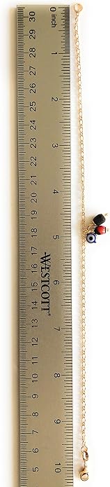 SIFRIMANIA Anklets for Women 18K Gold Plated Figaro Chain Jet Stone and Evil Eye Charm