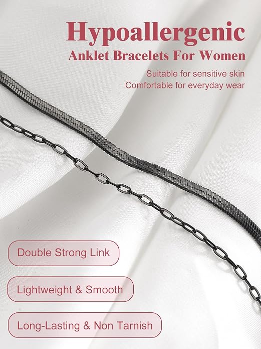 FOCALOOK 14K Gold Plated Anklets for Women Waterproof Plus Size Ankle Bracelet 8.5-10.5 Inch Adjustable Mariner/Figaro/Flat Snake/Cuban Link Chain Anklet Jewelry for Summer Beach Holiday