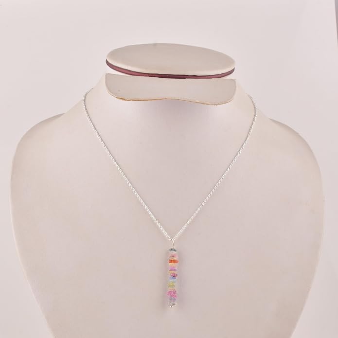 Natural Raw Multi Sapphire Stone Rough Crystal Gemstone Dainty Women Pendant Necklace, Chakra Healing Crystals, Birthstone, Gift, 925 Sterling Silver Chain 18 inch (multi-sapphire)