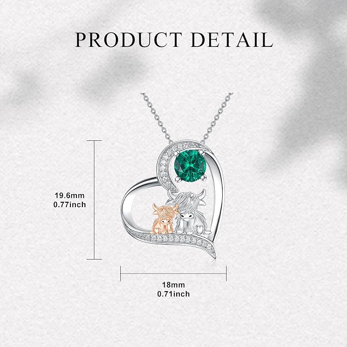 Highland Cow Gifts for Women 925 Sterling Silver Highland Cow Birthstone Necklace Fluffy Cow Jewelry Gifts Birthday Christmas