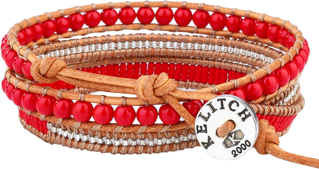 KELITCH New Women Friendship Bracelet Leather Wrap Bracelets Bangle Handmade Stackable Jewelry