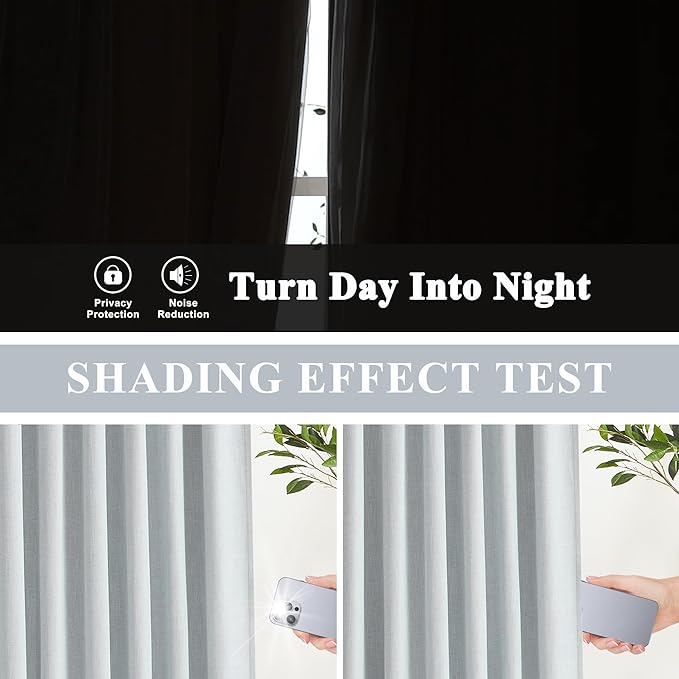 Vision Home Blue Fog Pinch Pleated Full Blackout Curtains Linen Blended Room Darkening Window Curtains 112 inch for Living Room Bedroom Thermal Insulated Pinch Pleat Drapes with Hooks 60" Wx112 Lx1