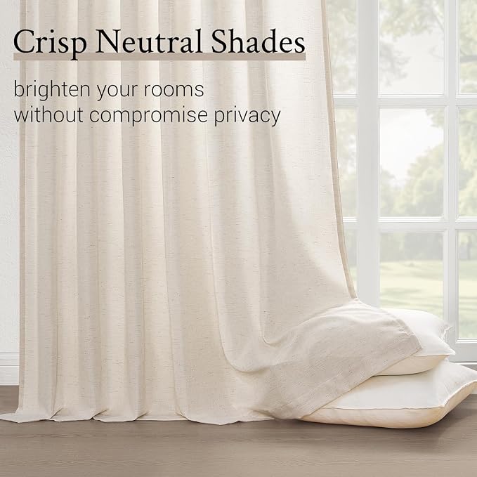 Topfinel Ivory Beige Pinch Pleated Linen Curtains 84 Inch Length 2 Panels for Bedroom Living Room Textured Semi Sheer Window Curtain Boho Neutral Back Tab Pinch Pleat Drape with Hooks 84 Inches Long