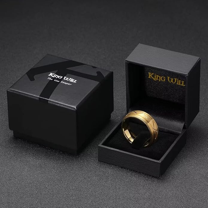 King Will Classic Tungsten Carbide Ring Brushed Two Grooved Center Hammered Design Mens Wedding Band for Men
