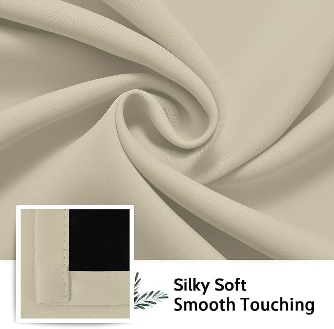 SimpleHome Light Cream 100% Blackout Curtains Room Darkening Living Room 63 | Curtains for Bedroom,Thermal Insulated Grommet Window Drapes,Curtains for Living Room with Black Back,52 x 63 Inch,2 Panels
