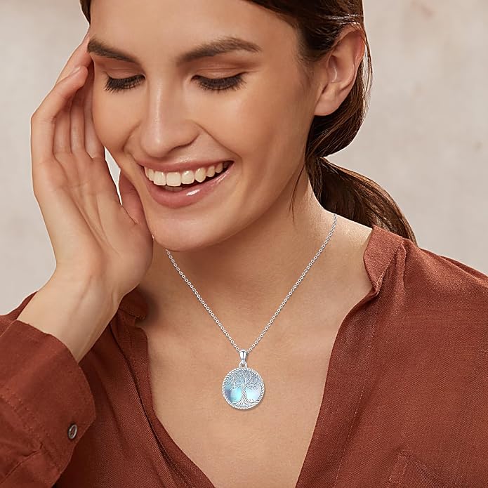 Odinstone Tree of Life Necklace, Sterling Silver Pendant for Women Family Tree Necklaces Jewelry for Mom/Wife/Grandma(With Fine Gift Box)