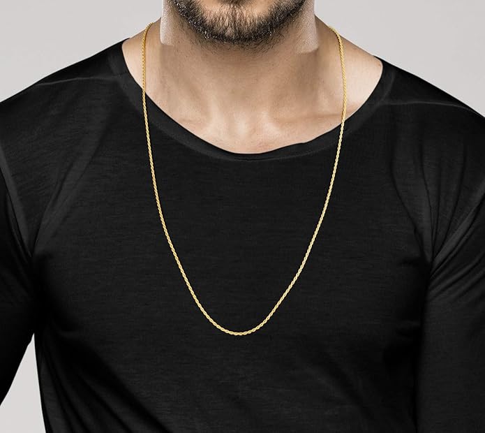 Miabella Italian 18K Gold Plated 925 Sterling Silver 2mm, 3mm Diamond-Cut Braided Rope Chain Necklace for Men Women, Made in Italy