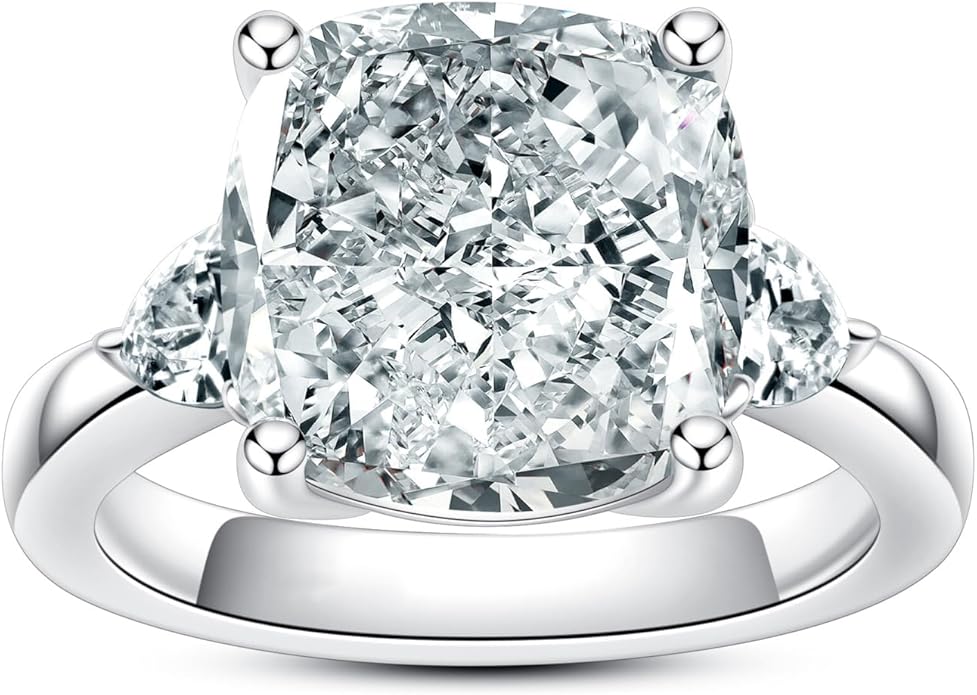 3ct-7ct Cubic Zirconia 3 Stones Engagement Rings 5A Grade Simulated Diamond Cushion Cut/Emerald Cut/Asscher Cut/Heart Cut CZ Anniversary Promise Wedding Rings for Women