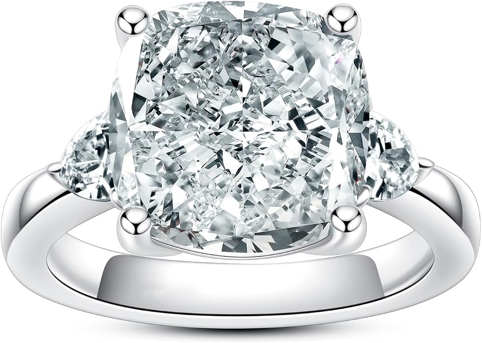 3ct-7ct Cubic Zirconia 3 Stones Engagement Rings 5A Grade Simulated Diamond Cushion Cut/Emerald Cut/Asscher Cut/Heart Cut CZ Anniversary Promise Wedding Rings for Women