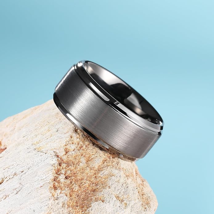 King Will Classic Tungsten Wedding Band for Men, 6/7/8/9/10mm Widths, Polished Finish Step Edge Matte Rings Comfort Fit