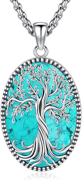 Turquoise Jewelry for Women Men 925 Sterling Silver Pendant Urn Necklaces for Ashes Picture Locket Necklace Thor Hammer Yggdrasil Virgen De Guadalupe St Michael Christopher Judas Witches Knot Necklace