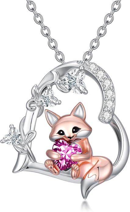 PELOVNY Teddy Bear Necklace for Women 925 Sterling Silver Bear/Highland Cow/Fox/Cat/Axolotl Birthstone Necklace Christmas Birthday Jewelry Gifts for Mom Daughter Wife Sister
