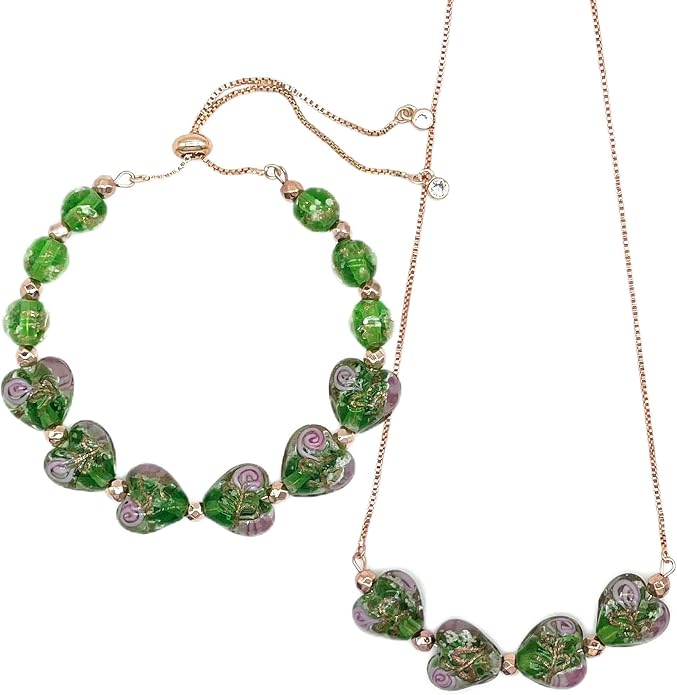 ARTSY Crafts Glow in the Dark Heart Shaped Glass Bead Bracelets & Necklaces, Handmade in USA