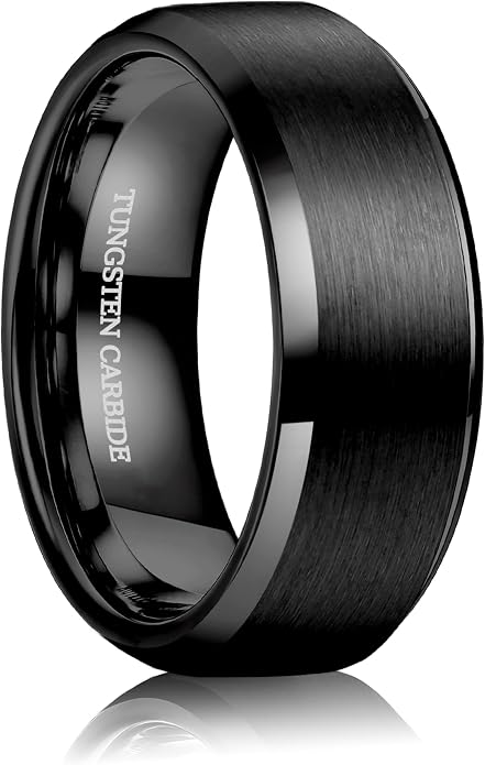 Jstyle Tungsten Mens Wedding Band 8MM Wedding Ring for Men Matte Surface - Beveled Polished Edge Anniversary Promise Rings, Men Ring Jewelry Comfort Fit Size 6-14