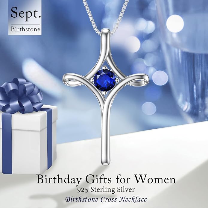 TOUPOP Cross Necklace for Women 925 Sterling Silver Birthstone Cross Pendant Fine Jewelry Anniversary Birthday Mothers Day Gifts for Mom Wife Her