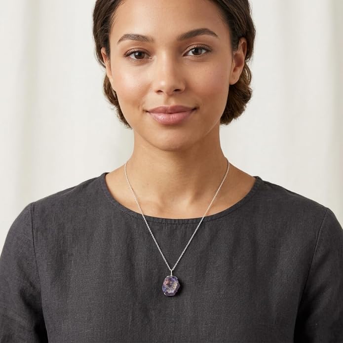Raw Multi Gemstone Pendant Necklace for Women, Healing Crystal Chakra Stone Birthstone, 925 Sterling Silver Birthday Christmas Gifts for Her