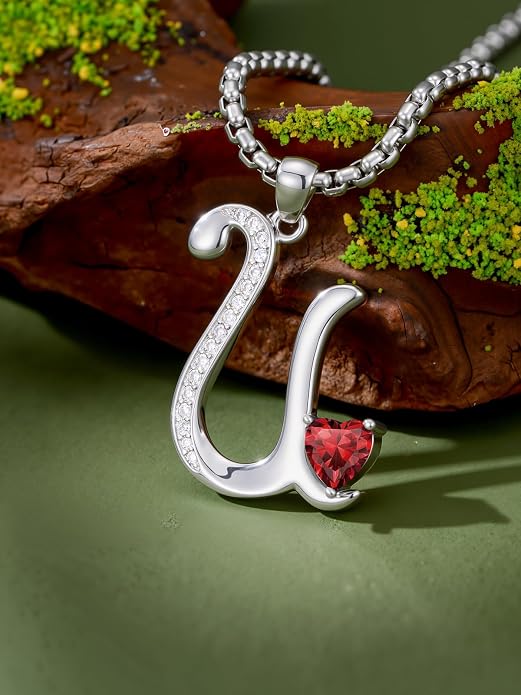 Birthday Gifts for Women Alphabet A to Z Initial Birthstone Pendant Necklaces for Women - 18k White Gold Plated Personalized Name Jewelry Anniversary Graduation Gifts for Wife Her Daughter Girlfriend(with Gift Box)
