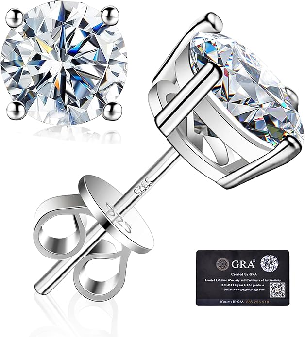 Moissanite Stud Earrings GRA 925 Sterling Silver Earrings for Men 18K White Gold Plating Earrings for Women,wedding earrings(0.3Ct-4Ct)