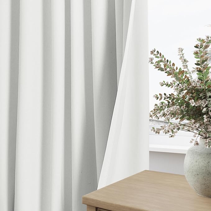 Guken 100% Blackout Linen Curtains 110 Inch Long by 52 Inch Wide 2 Panels Set for Living Room Bedroom Back Tab Thermal Insulated Black Out Linen Drapes Room Darkening Window Curtains