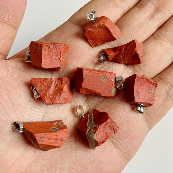 10pcs Irregular Raw Natural Red Stone Rock Pendant Healing Crystal Chakra Gemstone Charm for Jewelry Making DIY Necklace Earrings Accessories Reiki