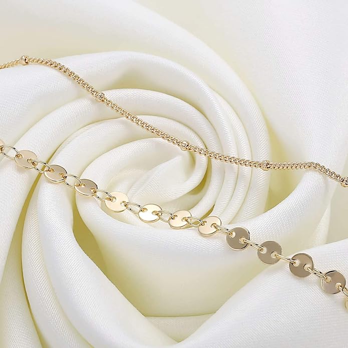 Dainty Gold Bracelets for Women, 14K Gold Plated Adjustable Layered Beads Bracelet Cute Evil Eye Oval Chain Pearl Bar Turtle Gold Bracelets for Women Jewelry