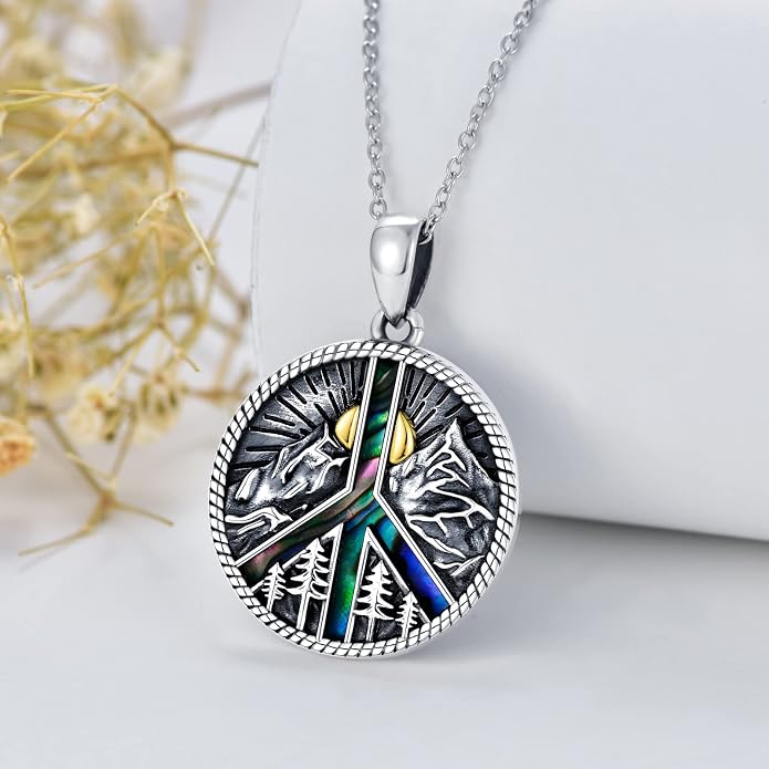 S925 Sterling Silver Poseidon Trident/Peace Sign/Coexist Peace Symbol/Pirate/Arrowhead/Flower of Life/Thor's Hammer Jewelry Necklace Gifts for Women Men