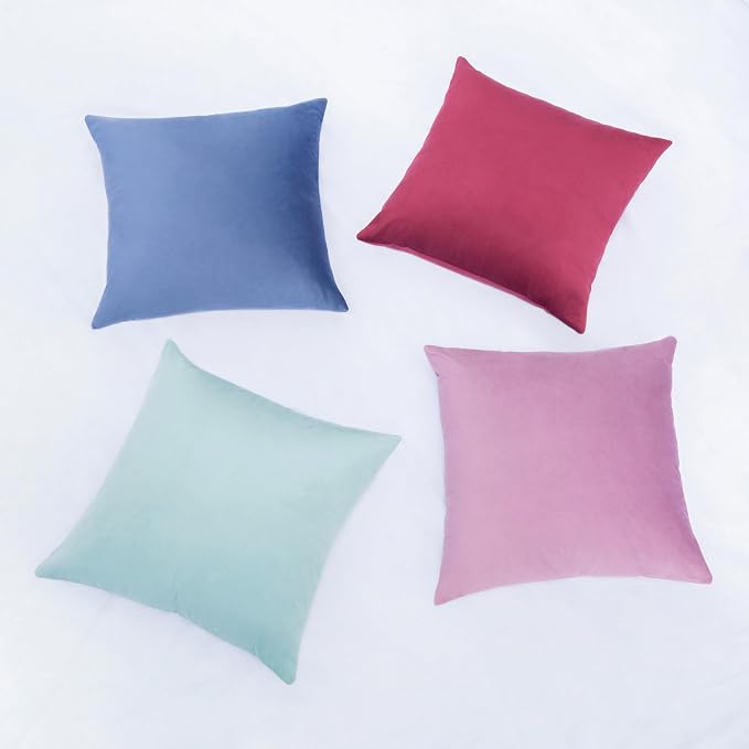 MONDAY MOOSE Decorative Throw Pillow Covers Cushion Cases, Set of 4 Soft Velvet Modern Designs, Mix and Match for Home Decor, Pillow Inserts Not Included (18x18 inch, Purple/Blue)