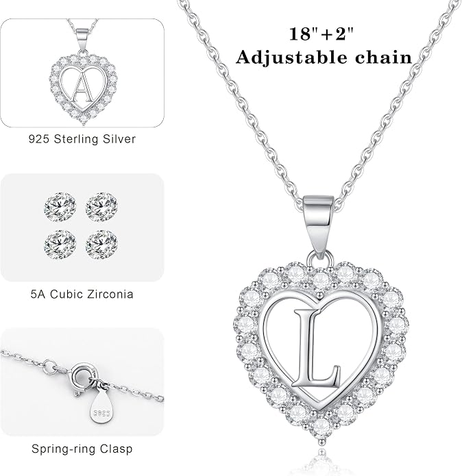 Infinity Heart Necklaces for Women, S925 Sterling Silver Initial Necklace Womens Jewelry Mothers Day Gifts Girls Valentines Gifts for Her Christmas Birthday Gifts for Women Mom Wife Girlfriend