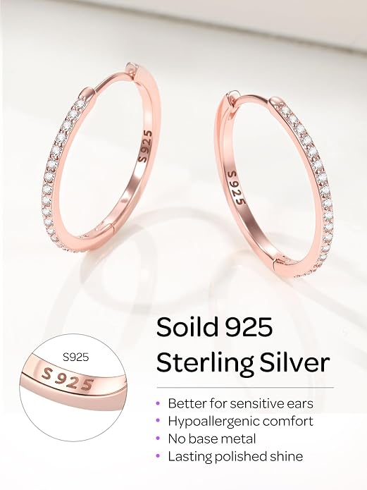 ChicSilver 925 Sterling Silver Huggie Earrings for Women 14K Gold Plated Silver Hoop Earrings for Women Hypoallergenic Small Cubic Zirconia Huggie Earring (6/8/10/12/14/16/18/20mm)