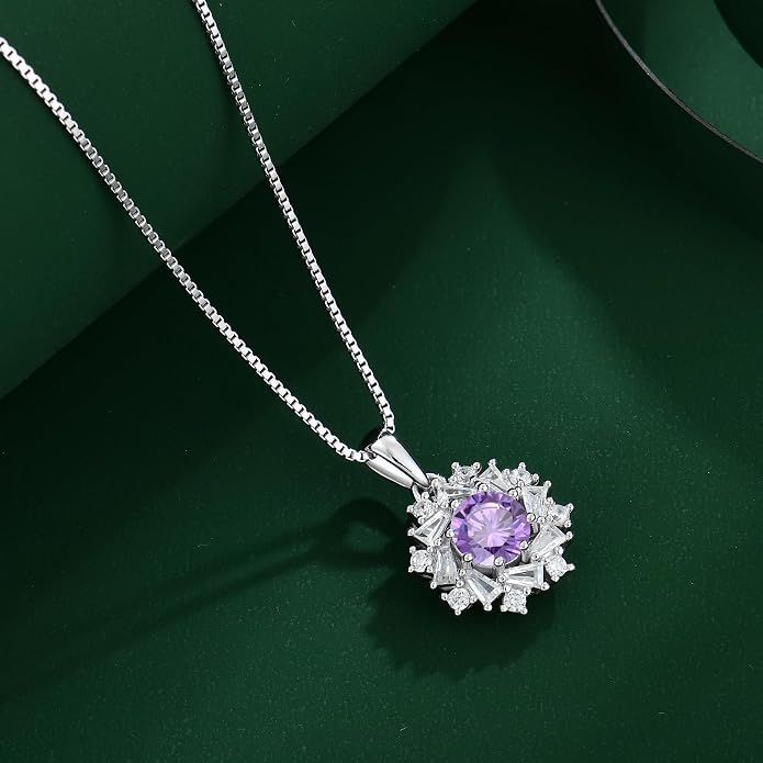 Birthstone Necklace 925 Sterling Silver Round 5A Cubic Zirconia Pendant Necklace Jewelry Birthday Gifts for Women