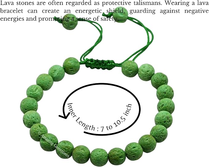Amazing Gemstone Green Lava Bracelet, Gifts for Men & Women - Protection Healing Crystal Bracelet - 8mm Gemstone Beaded Adjustable Bracelet, Pulseras para Hombres Mujer Stocking Stuffers