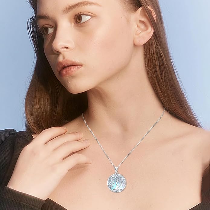 Aniu Tree of Life Necklace for Women, 925 Sterling Silver Mother of Pearl Family Palm Tree Charm Pendant Jewelry for Birthday Christmas Gift
