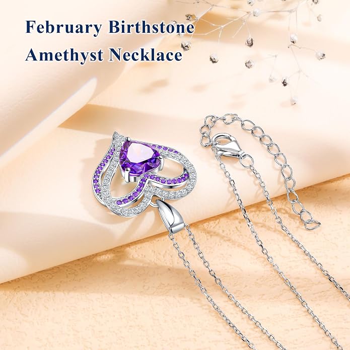 Anniversary Charm Necklace, Sterling Silver 14K Gold Plated Chain with Interlocking Heart Pendant Elegant Birthstone Necklaces for Women, Length 18"