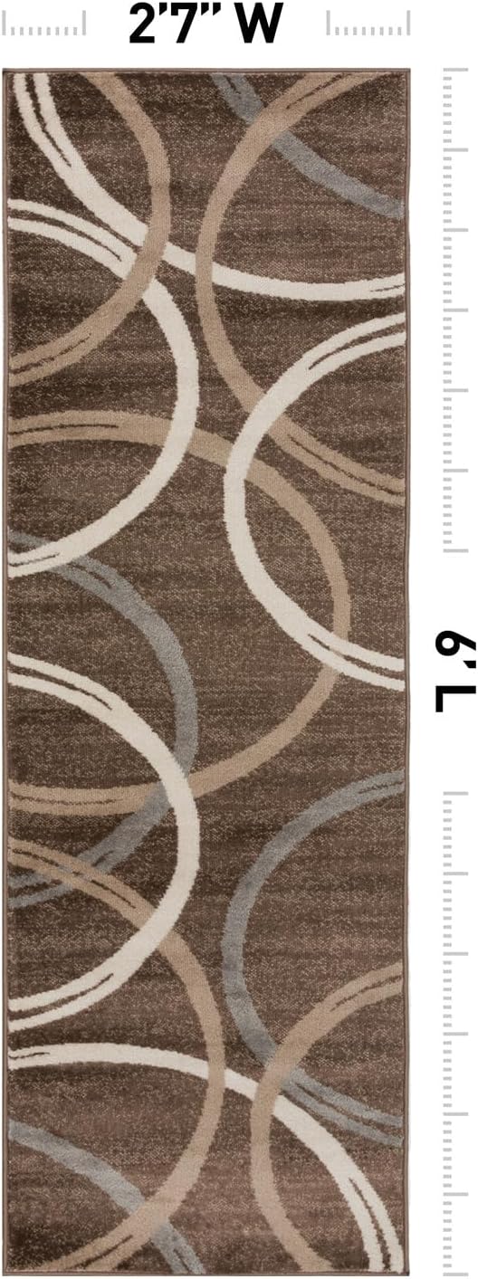 Rugshop Wavy Circles Modern Non-Shedding Runner Rug Brown 2'7" x 6'