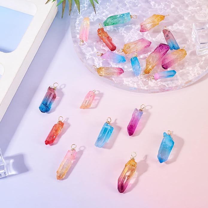 20Pcs Natural Dyed Quartz Stone Pendants with Copper Wire Assorted Irregular Stones Crystal Healing Gemstone Charms for Jewelry Making Necklace Earring DIY Craft