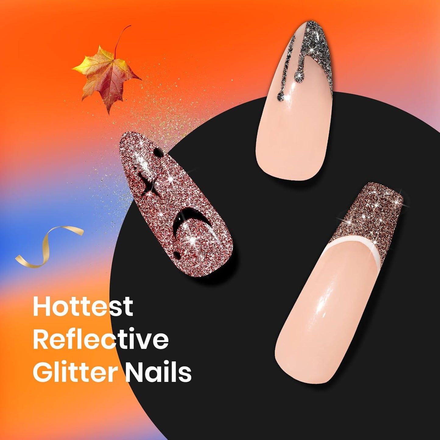Beetles Reflective Glitter Gel Nail Polish Set, 6 Colors Holographic Sparkle Glitter Gel Polish Flash Diamond Sliver Gold Black Red UV LED Soak Off Manicure Gift for Women Girls