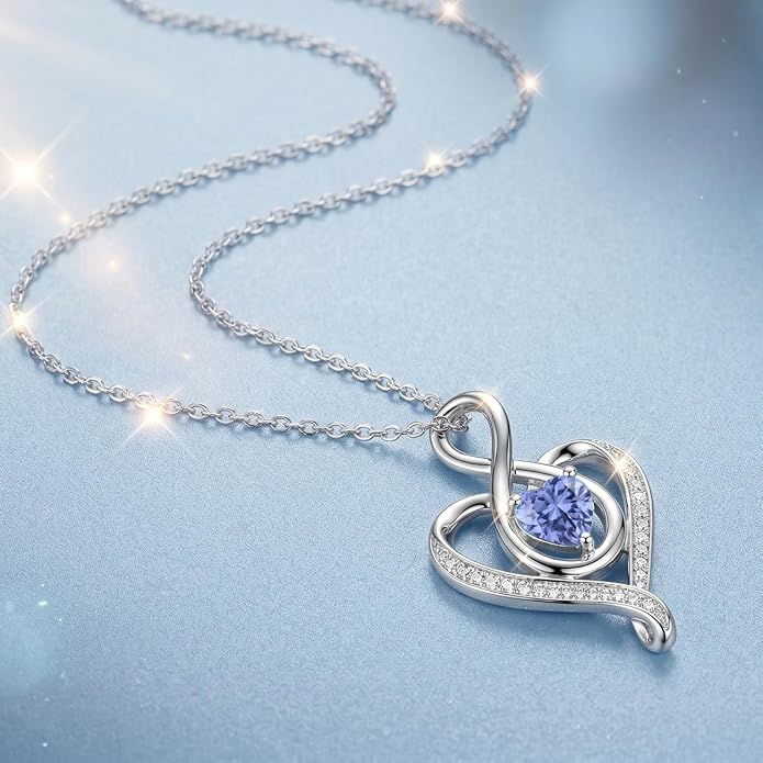 Birthstone Necklace for Women Heart Necklace S925 Sterling Silver Infinity Love Birthday Gifts for Mom Women Wife Girlfriend