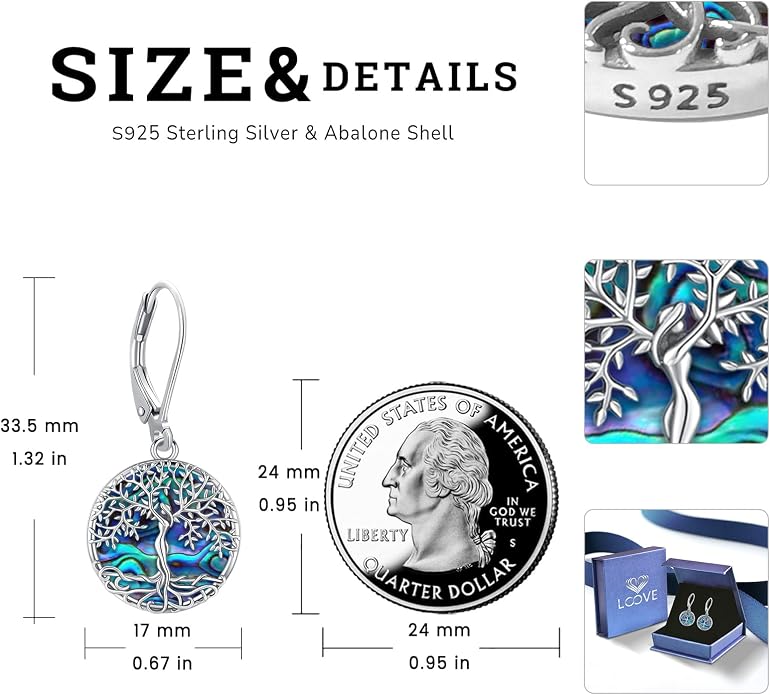 Black Cat/Turtle/Moonstone//Turquoise/Flower/Tree of Life Earrings Sterling Silver Cute Animal Leverback Dangle Earrings Jewelry Gifts
