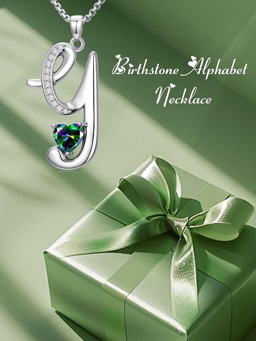 Birthday Gifts for Women Alphabet A to Z Initial Birthstone Pendant Necklaces for Women - 18k White Gold Plated Personalized Name Jewelry Anniversary Graduation Gifts for Wife Her Daughter Girlfriend(with Gift Box)
