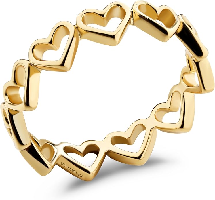 DEVATA Gold or Rhodium Plated Sterling Silver 925 – Eternity, Band Ring for Women – Heart, Knot, Clover, Infinity, Mariner, Cable, Curb, Cuban, Figaro, Daisy, Rope, Ribbed, Dome