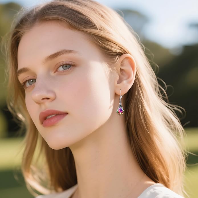Silver Earrings for Women Sterling Silver Filigree Earrings Teardrop Dangle Drop Filigree Bohemia Jewelry Gift for Women Mother Mom
